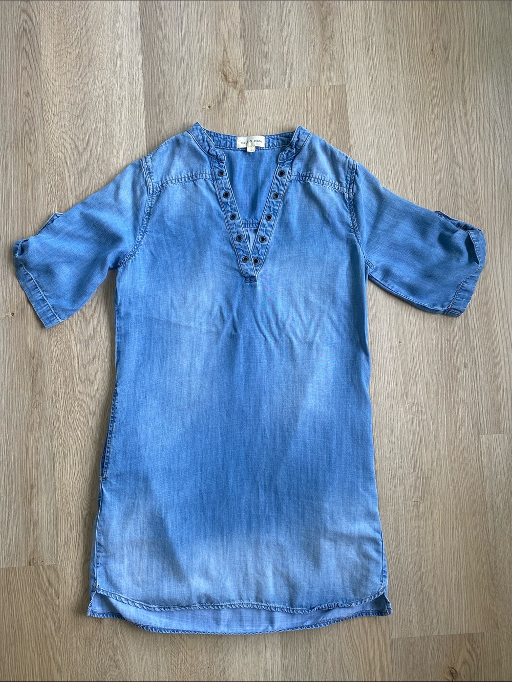 Cloth & Stone Chambray Tunic Dress Small Blue Lyocell Shift Dress Boho Casual - Picture 2 of 10